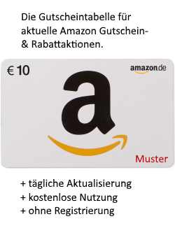 Die Gutscheintabelle für aktuelle Amazon Gutschein- & Rabattaktionen.